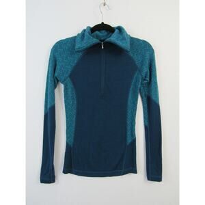 Smartwool XS Thermal Merino Base Layer 1/4 Zip Women's Teal Two Toned Wool Blue